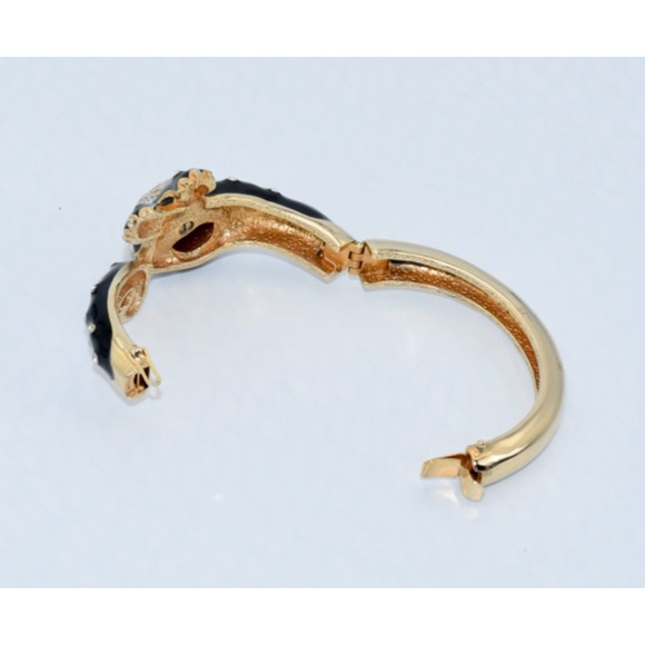 Panetta Vintage 1980's Black Enamel and Gold Tone PANTHER Bangle Bracelet - Picture 10 of 12